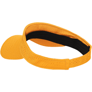 A yellow mesh jersey visor with a black adjustable strap. It features a logo on the front.