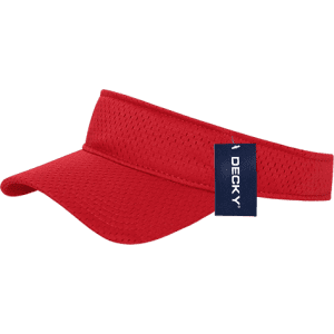 A red mesh jersey visor with a branded tag on the side. The visor features a wide brim for sun protection.