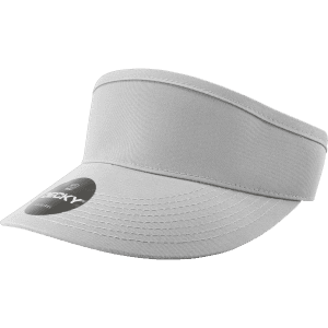 A grey visor with a wide brim and a logo on the front, designed for casual wear.