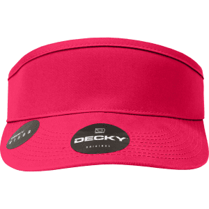 A red visor with a wide brim and a logo on the side. The material appears to be smooth and soft.
