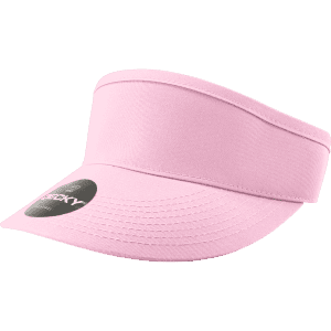 A pink visor with a wide brim and a branded logo on the front.