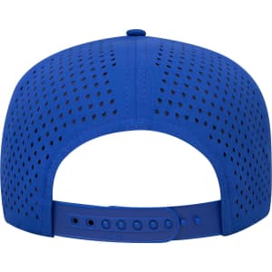 A blue 5 Panel Mid Profile Perforated Rope Cap with a rear adjustable strap and perforated design.
