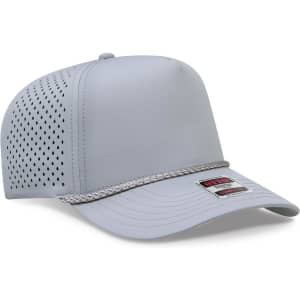 A grey perforated rope cap featuring a mid-profile design and a decorative rope detail on the brim.