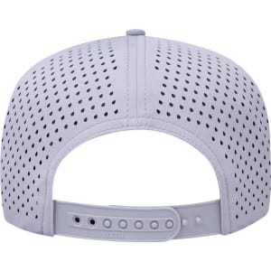 A grey 5 Panel Mid Profile Perforated Rope Cap with a logo and perforated design for ventilation.