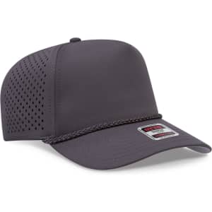 A grey 5 Panel Mid Profile Perforated Rope Cap with ventilation and a decorative rope detail on the brim.