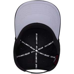 A black five-panel mid-profile rope baseball cap with a branded logo and a grey underbill.