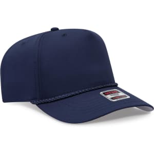 A navy blue 5 Panel Mid Profile Rope Baseball Cap with a logo.