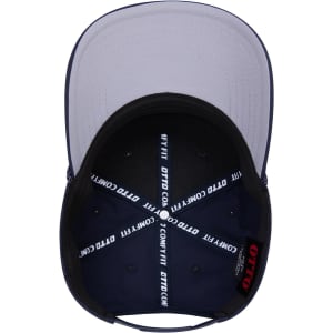 A navy blue 5-panel mid-profile rope baseball cap featuring an interior view with a logo and soft lining.