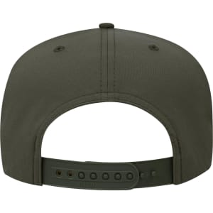 A dark green 5-panel mid-profile rope baseball cap with adjustable strap and a logo on the back.