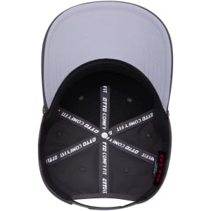 A 5 panel mid-profile rope baseball cap with a grey brim and black interior featuring branded details.