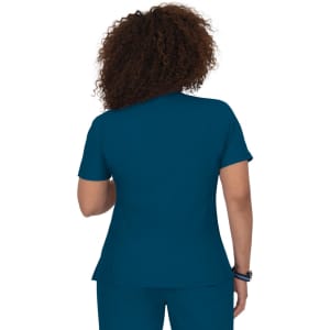 A top in a deep teal colour with a fitted design and short sleeves, featuring a back view.