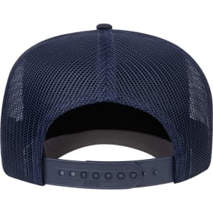A navy blue 5 Panel Mid Profile Rope Trucker Hat featuring a mesh back and an adjustable strap.
