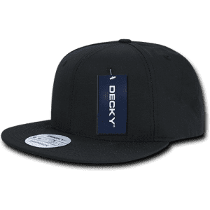 A black 6 panel high pro ripstop snapback cap with a branded tag attached. Features a flat peak design.
