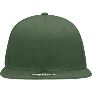 A green 6 panel high profile structured snapback cap with ventilation holes and a flat brim. It features a logo on the front.