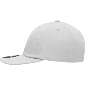 A white 6 panel high profile relaxed snapback cap with a curved brim and a branding logo.