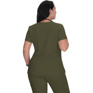 A green Becca Top, featuring a comfortable fit and short sleeves, displayed from the back view.