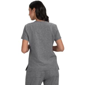 A grey short-sleeve top with a relaxed fit, showing the back and side slits for added style.
