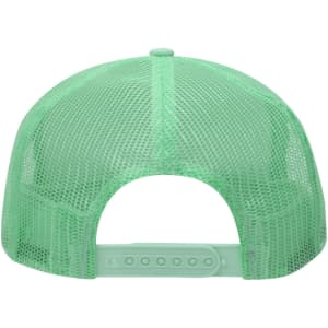 A mint green 5 Panel High Crown Trucker Cap featuring a mesh back and an adjustable strap.