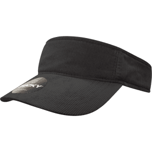 A black visor with a wide brim and an attached logo on the front.
