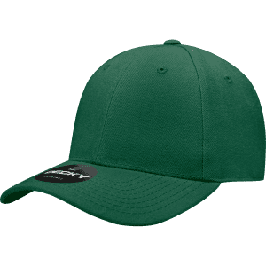 A green high-profile structured fitted cap with a logo on the side.
