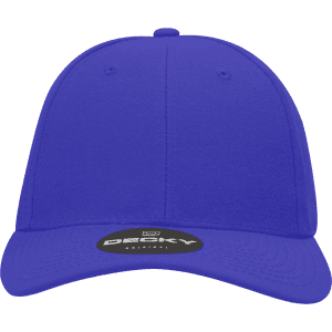 A high-profile structured fitted cap in vibrant blue, featuring a branded logo on the front.