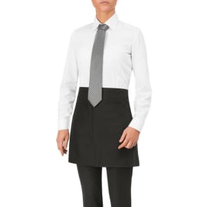 A black Napoli apron worn over a white shirt, paired with a grey tie, featuring a simple design.
