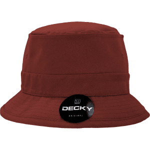 A structured fisherman's hat in a deep maroon colour, featuring a branded logo.
