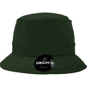 A structured fisherman's hat in dark green with a logo on the front.