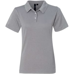 A grey moisture-free pique polo shirt with a collar and a logo on the left side.