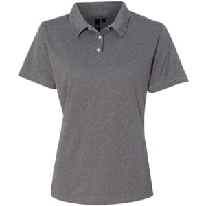 A grey moisture-free pique polo shirt featuring a classic collar and a logo on the chest.