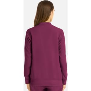 A full zip bomber jacket in a rich plum colour, featuring a simple design and long sleeves.