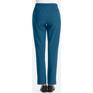 Full elastic pull-on pants in teal, featuring a straight leg design and back pockets, with a logo present.