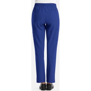 A pair of women's full elastic pull-on pants in royal blue with a smooth back and two pockets.