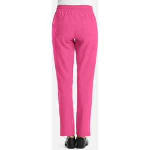 A pair of women's full elastic pull-on pants in bright pink, featuring back pockets and a comfortable fit.