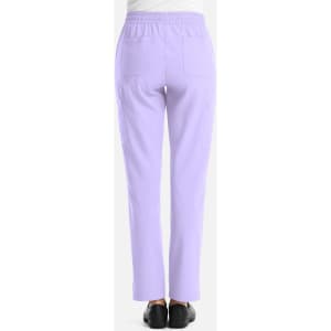 A pair of women’s full elastic pull-on pants in a light lavender colour, featuring two back pockets.
