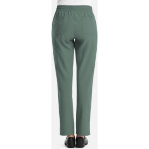 Full elastic pull-on pants in a muted green colour, featuring a simple, functional design with back pockets.