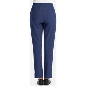 A pair of navy full elastic pull-on pants with pockets, featuring a simple and practical design.