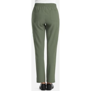 A pair of women's full elastic pull-on pants in a green colour, featuring back pockets and a straight leg design.