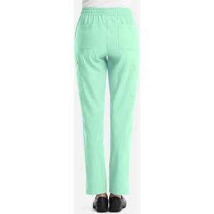 A pair of women's full elastic pull-on pants in mint green, featuring back pockets and a relaxed fit.