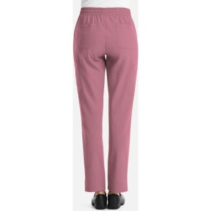 A pair of women's full elastic pull-on pants in a soft pink hue, featuring back pockets and a comfortable waistband.