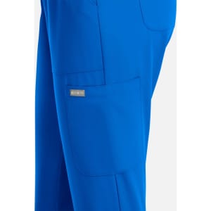 Bright blue women's full elastic pull-on pants with a pocket and branding detail.