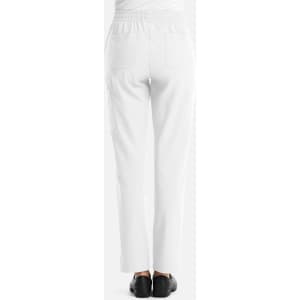 White full elastic pull-on pants with a straight fit and pockets, featuring a simple design and no visible branding.