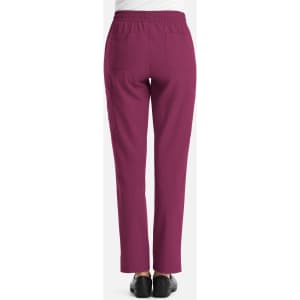 A pair of women's full elastic pull-on pants in a rich plum colour, featuring back pockets and a comfortable waistband.