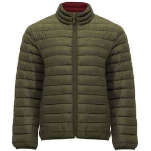 A Finland Waterproof Jacket in olive green, featuring a quilted design and a zip-up front.