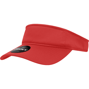 A red mesh visor with a wide brim and a logo on the front.