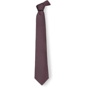 A cravat tie in a deep plum colour, featuring a simple, elegant knot at the top and a tapered end.