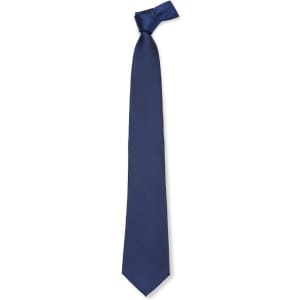 A navy blue cravat tie with a smooth finish, featuring a simple knot at the top.
