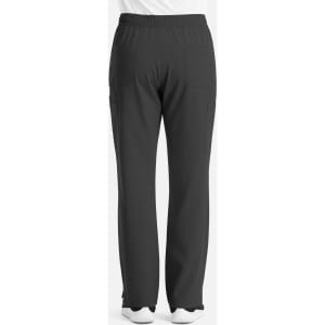 A pair of men's cargo pants in dark grey, featuring a comfortable elastic waist and multiple pockets on the back.