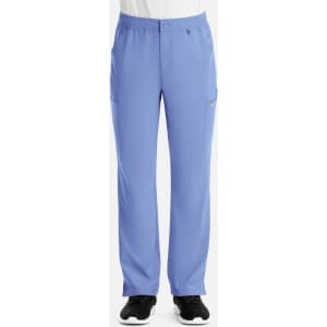 A pair of men's cargo pants in light blue, featuring multiple pockets and an elastic waistband.