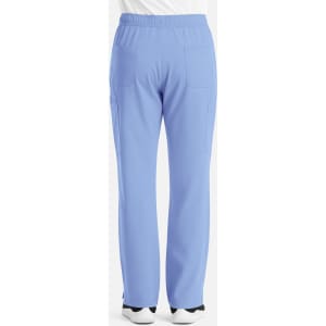 Men's cargo pants in light blue with a fly front and multiple pockets, featuring an elastic waistband.